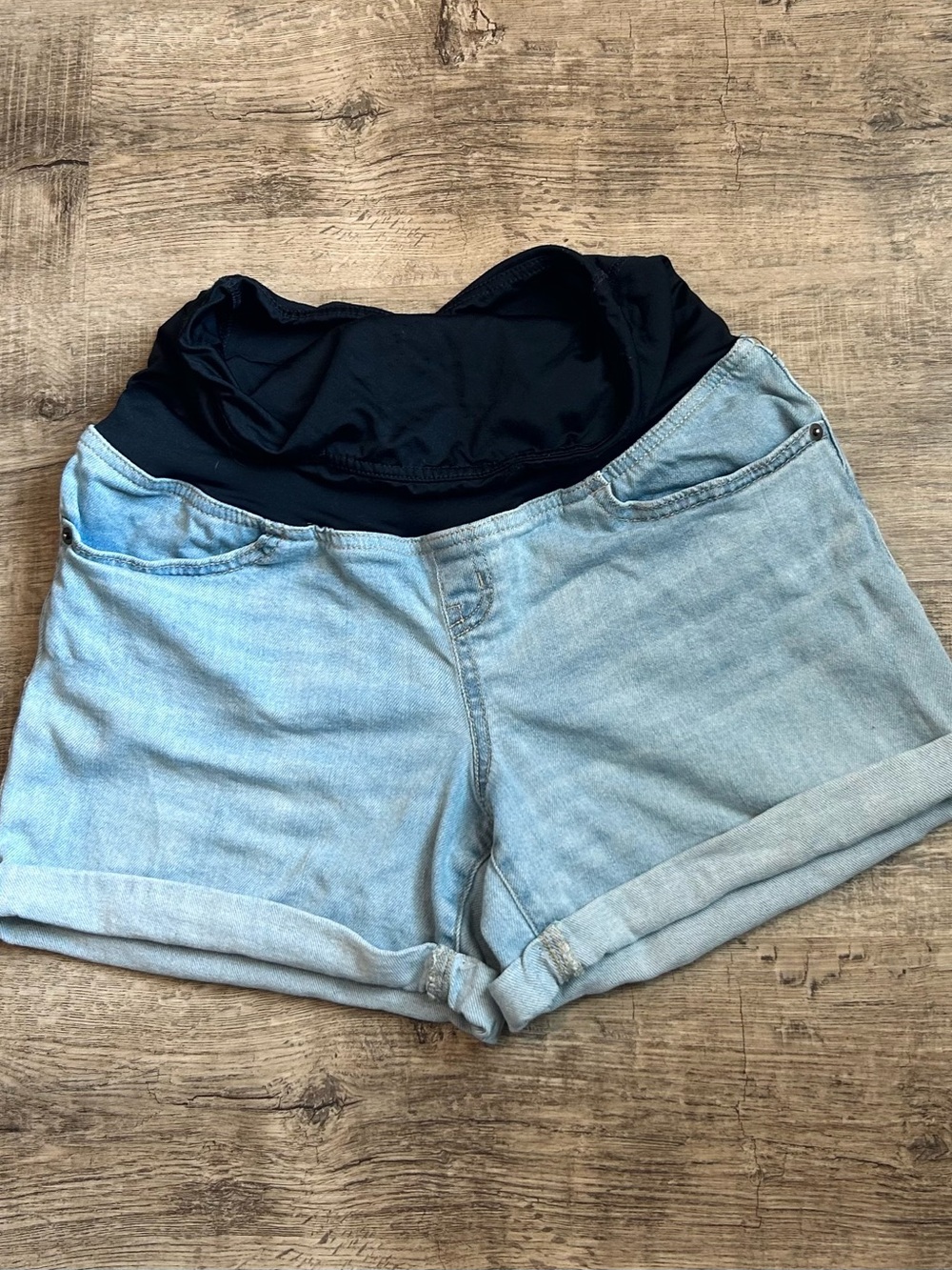 Ingrid & Isabel Light Blue Denim Maternity Shorts with Black Panel